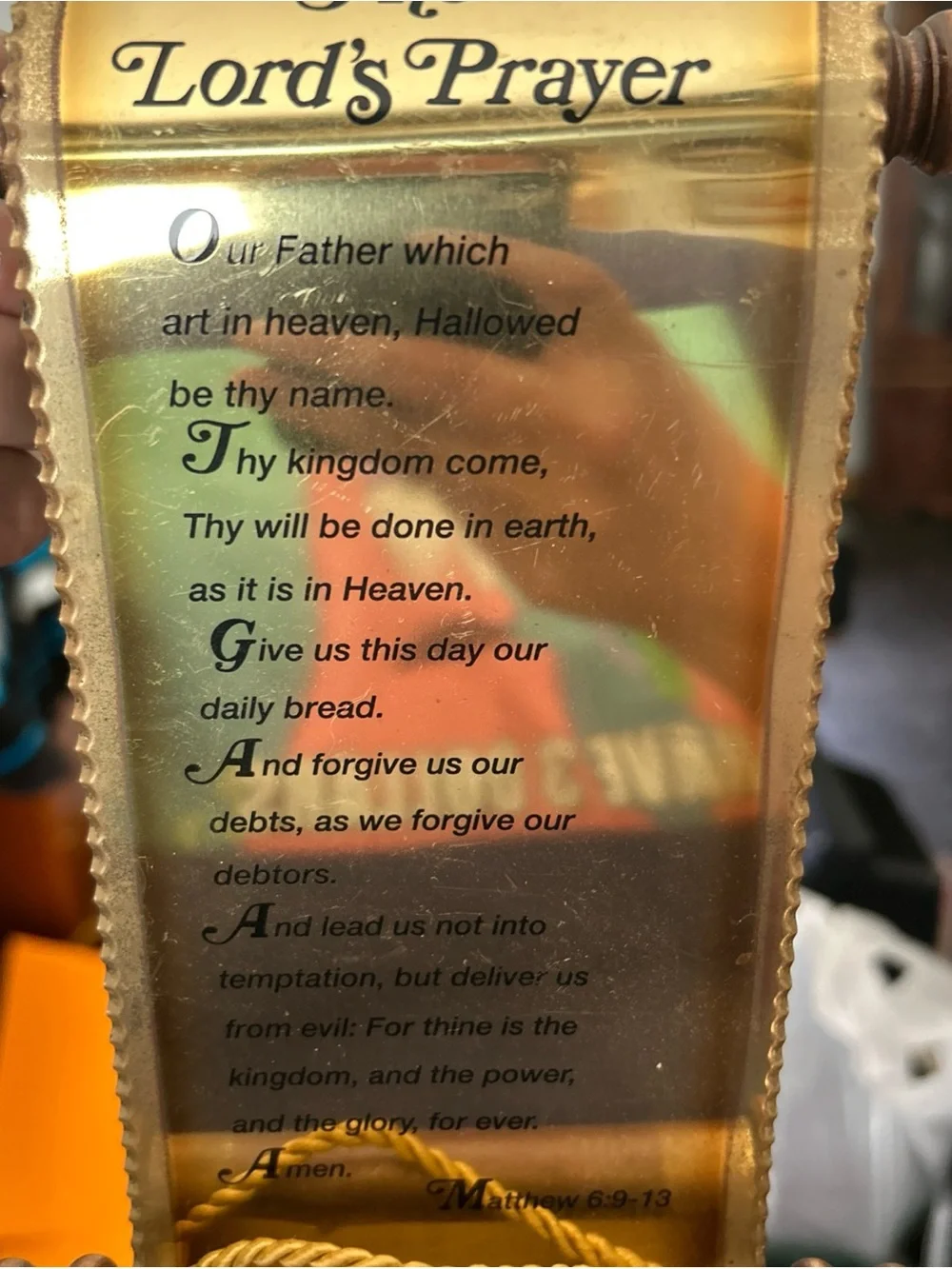 The Lord's Prayer Scroll Wall Hanging - Gold and Brown